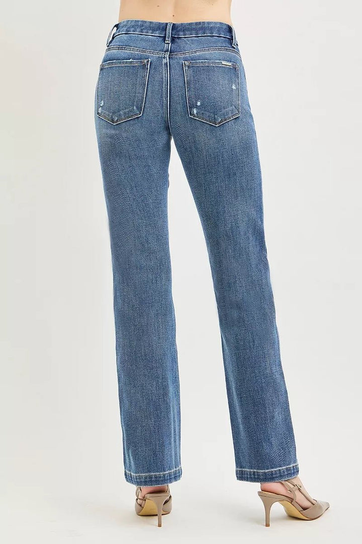 RISEN Tummy Control 4way Stretch Mid Rise Straight Crease Line - AMVIM
