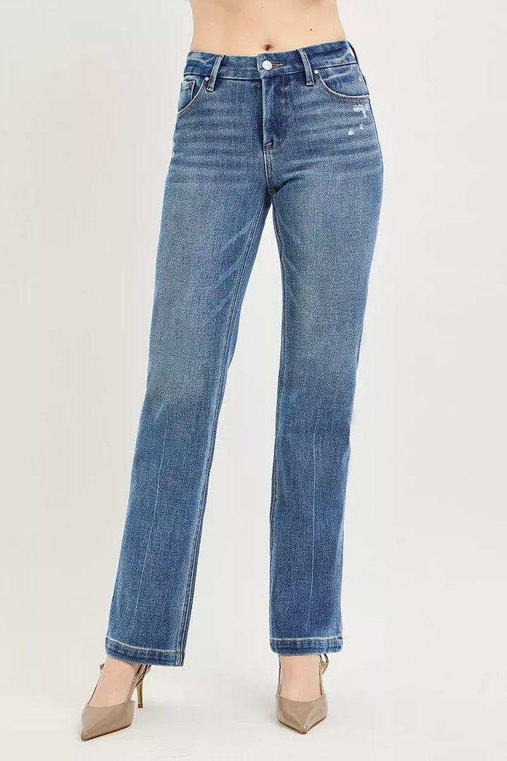 RISEN Tummy Control 4way Stretch Mid Rise Straight Crease Line - AMVIM