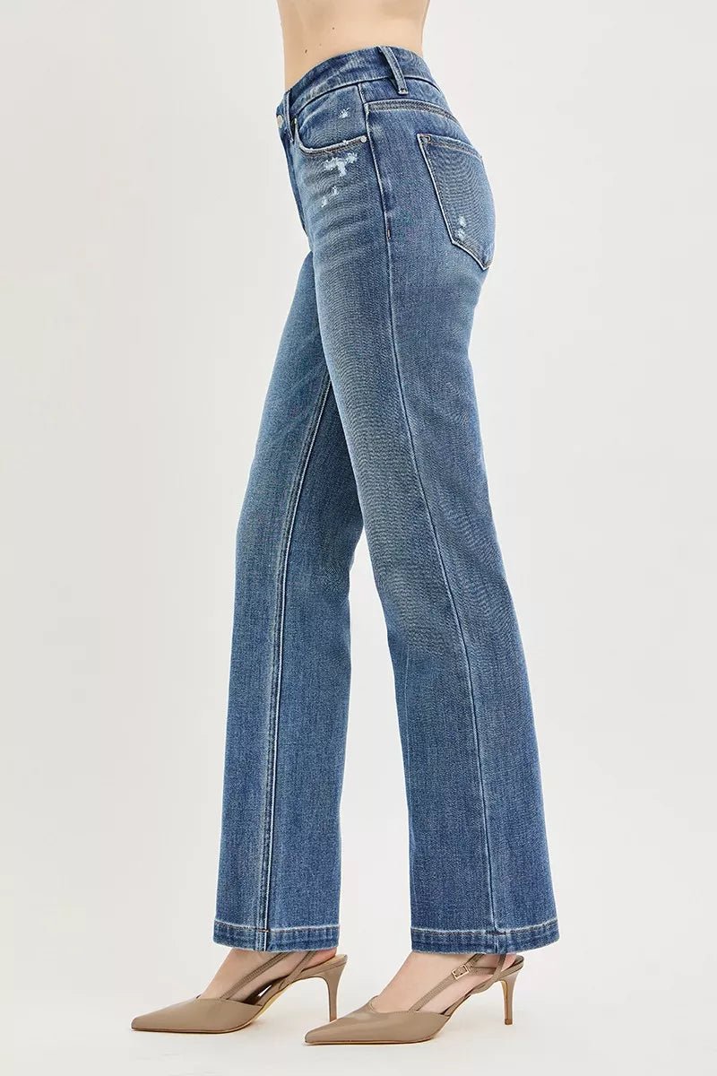 RISEN Tummy Control 4way Stretch Mid Rise Straight Crease Line - AMVIM
