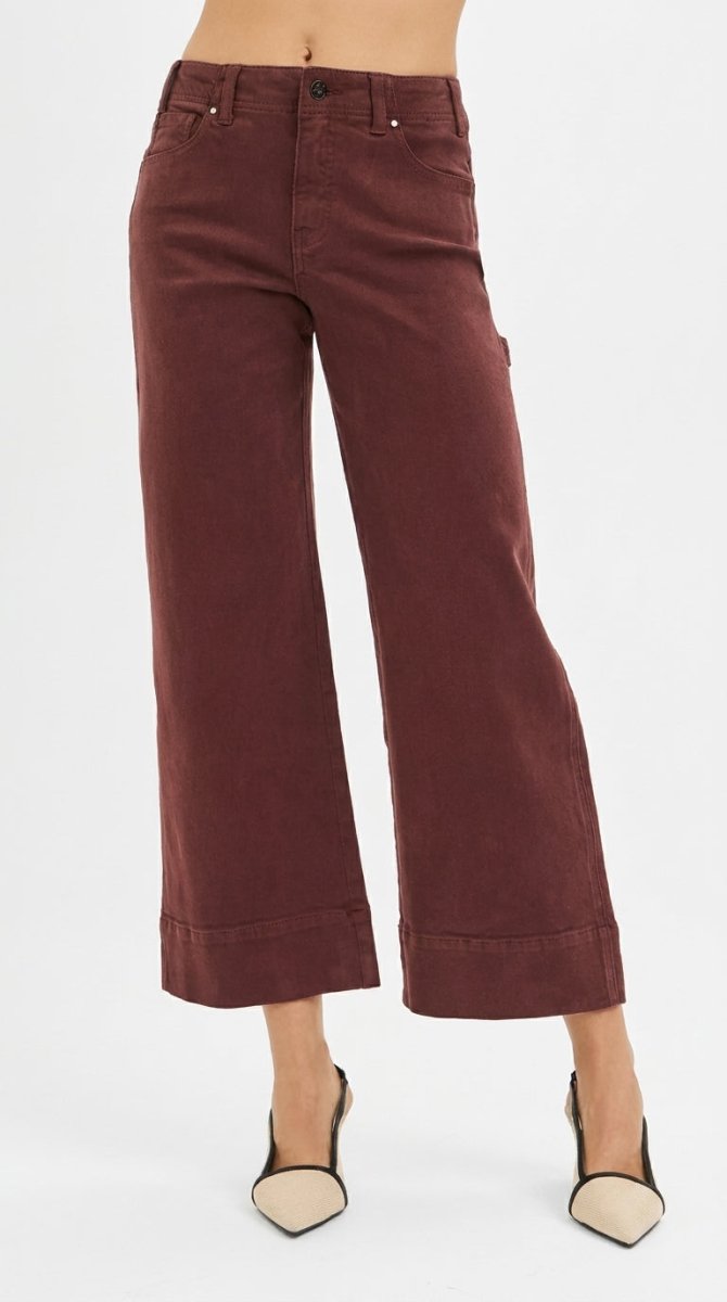 RISEN Tummy Control High Rise Crop Wide Leg Pants - AMVIM