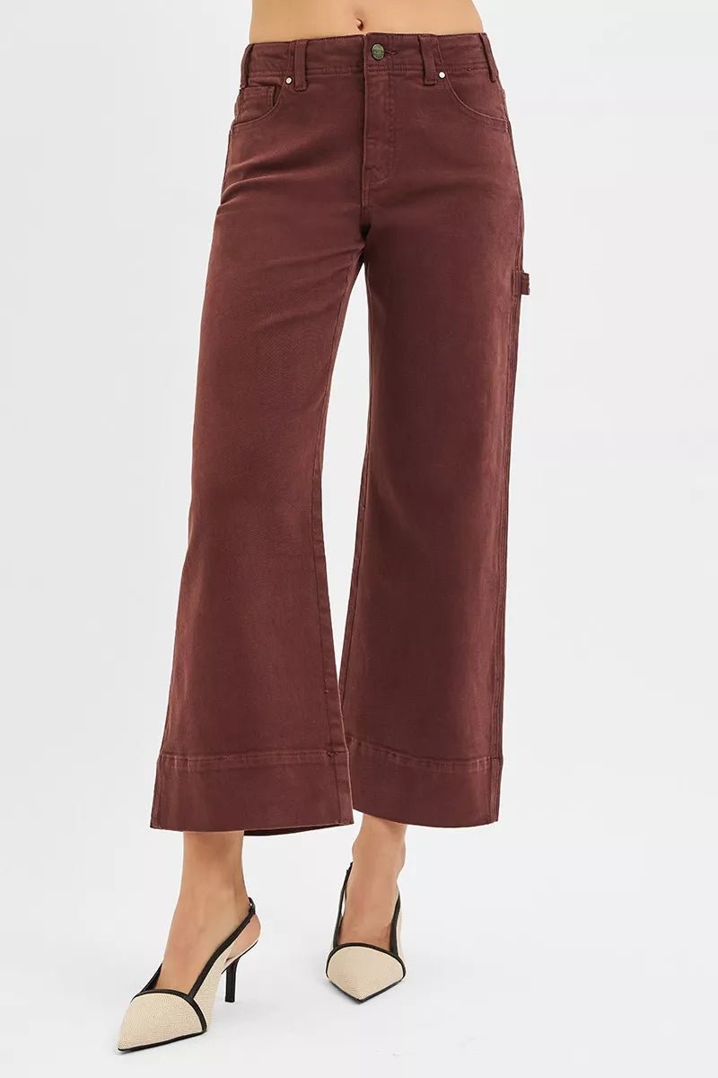 RISEN Tummy Control High Rise Crop Wide Leg Pants - AMVIM