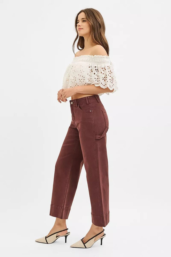 RISEN Tummy Control High Rise Crop Wide Leg Pants - AMVIM