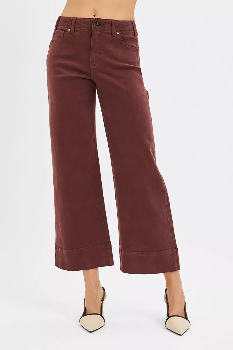 RISEN Tummy Control High Rise Crop Wide Leg Pants - AMVIM