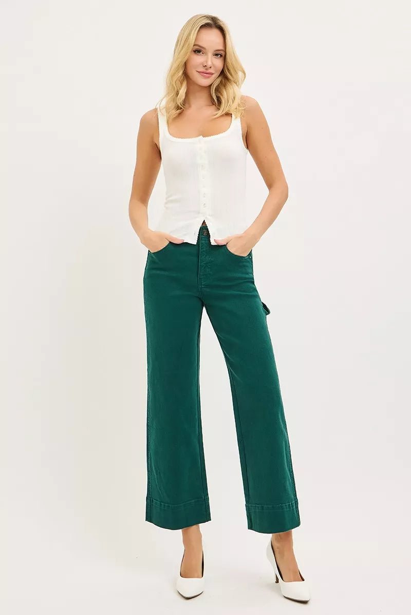 RISEN Tummy Control High Rise Crop Wide Leg Pants - AMVIM