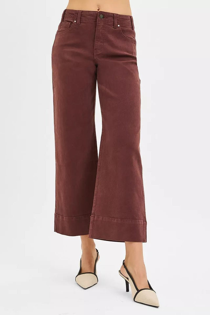 RISEN Tummy Control High Rise Crop Wide Leg Pants - AMVIM