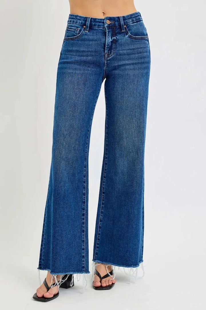 RISEN Tummy Control High Rise Wide Leg Jeans - AMVIM