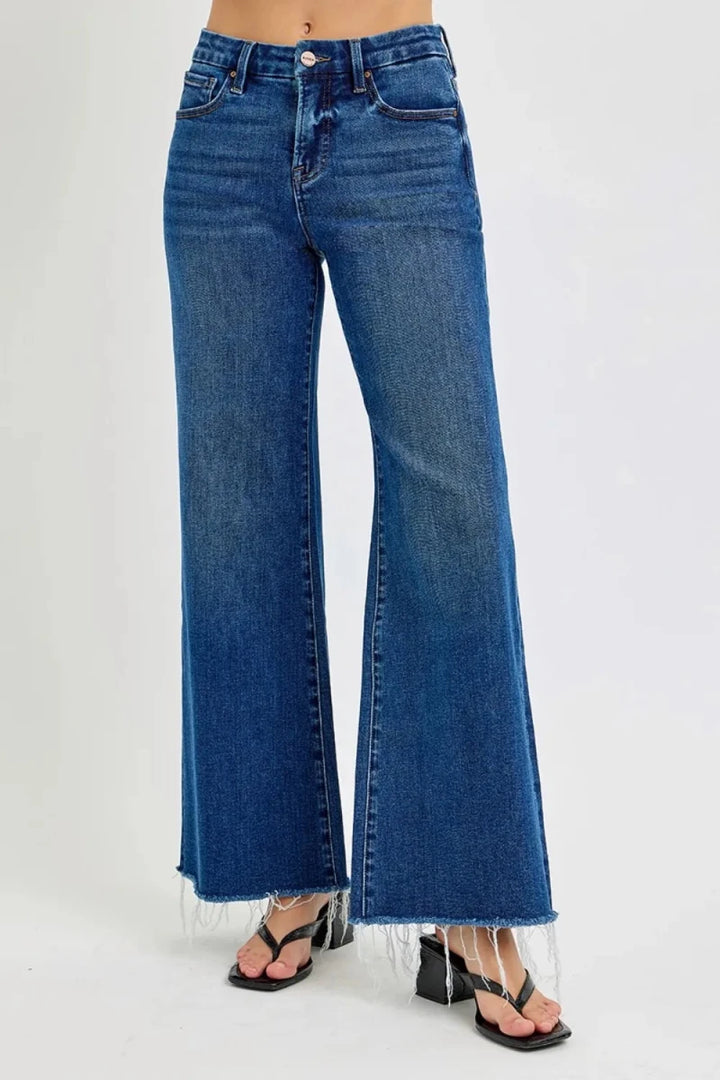 RISEN Tummy Control High Rise Wide Leg Jeans - AMVIM