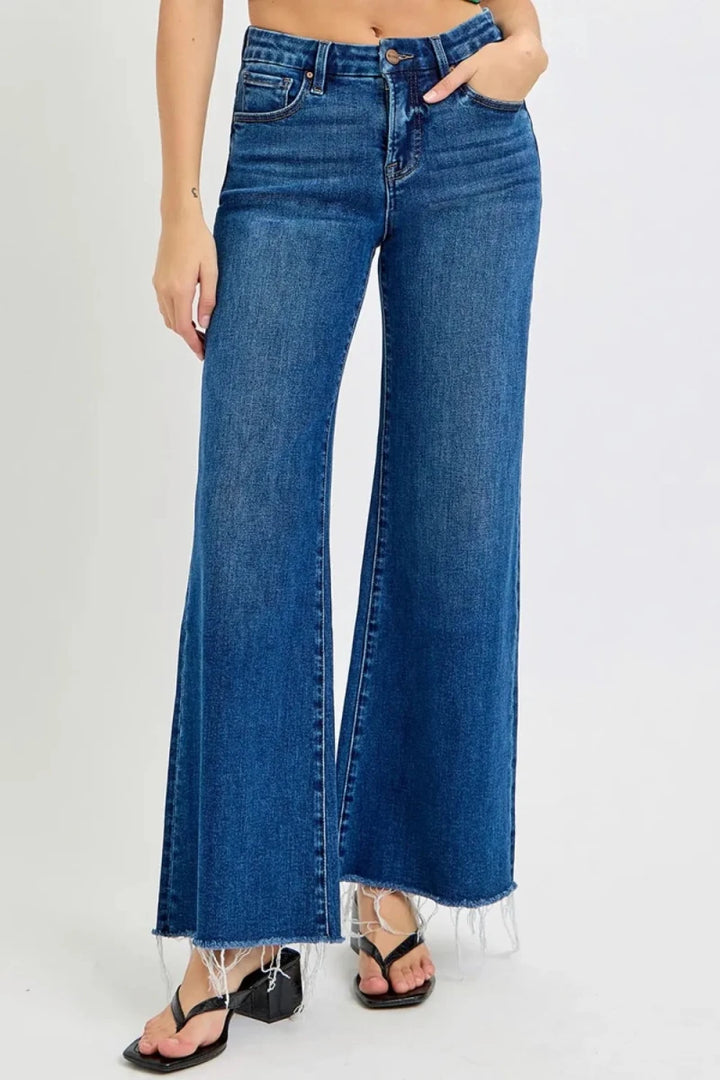RISEN Tummy Control High Rise Wide Leg Jeans - AMVIM
