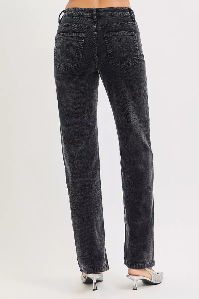 RISEN Tummy Control Mid Rise Straight Leg Corduroy Pants - AMVIM