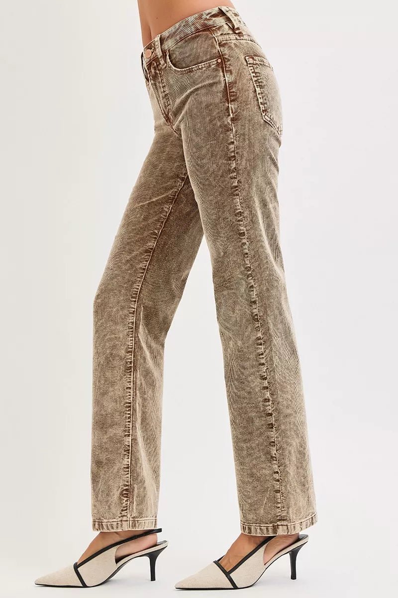 RISEN Tummy Control Mid Rise Straight Leg Corduroy Pants - AMVIM