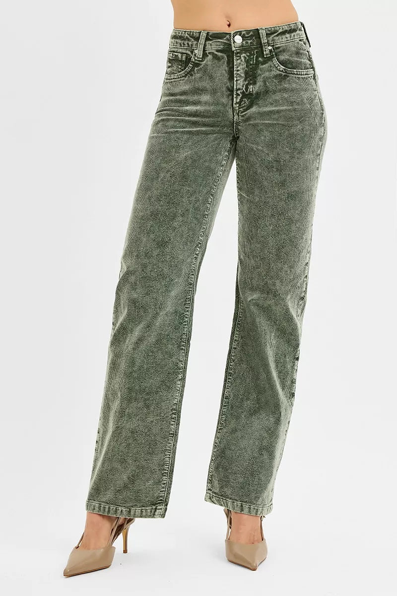 RISEN Tummy Control Mid Rise Straight Leg Corduroy Pants - AMVIM