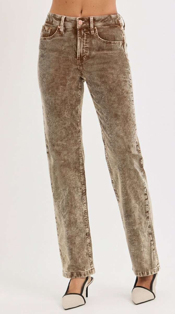 RISEN Tummy Control Mid Rise Straight Leg Corduroy Pants - AMVIM