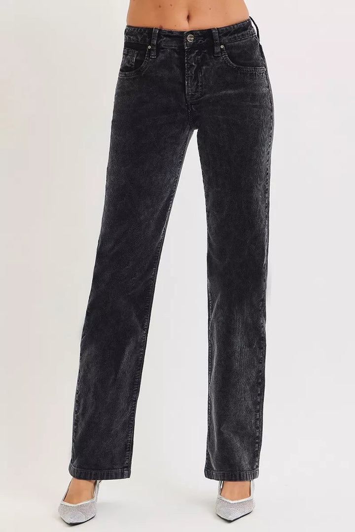 RISEN Tummy Control Mid Rise Straight Leg Corduroy Pants - AMVIM
