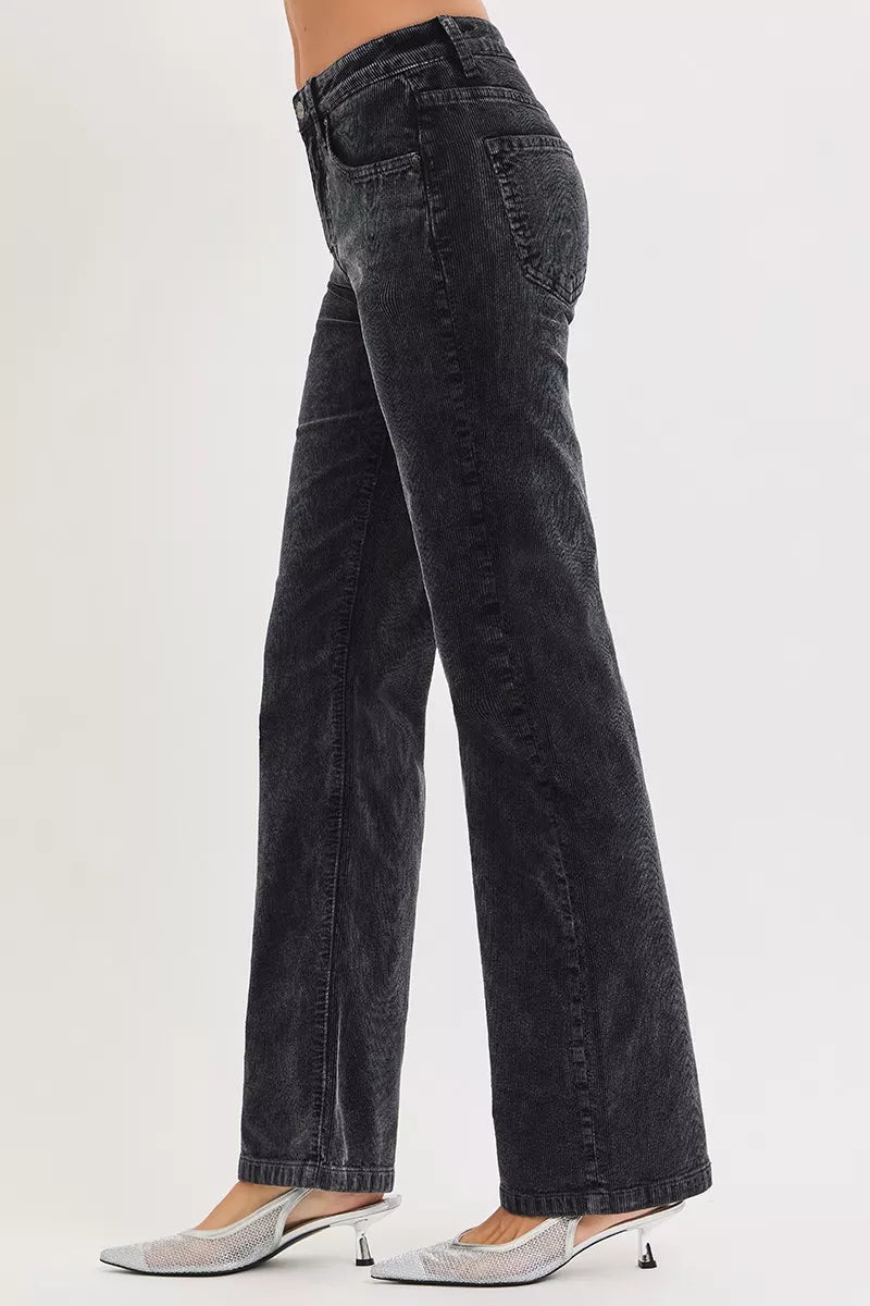 RISEN Tummy Control Mid Rise Straight Leg Corduroy Pants - AMVIM