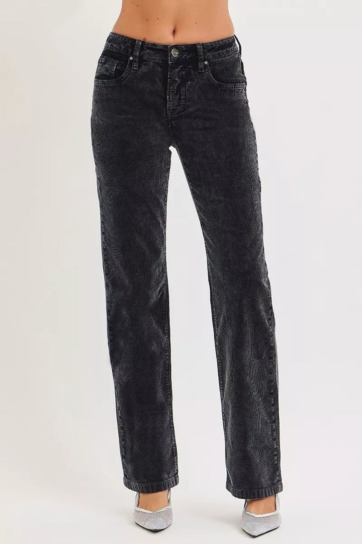 RISEN Tummy Control Mid Rise Straight Leg Corduroy Pants - AMVIM