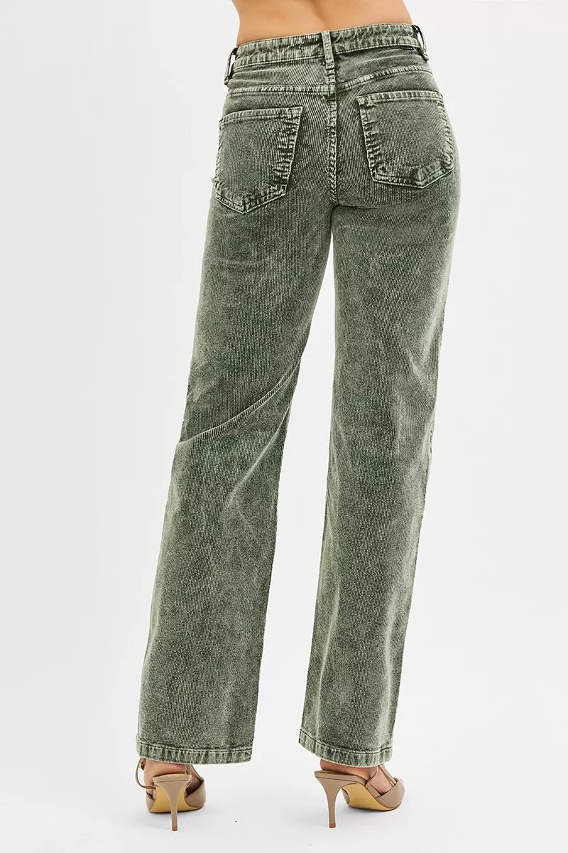 RISEN Tummy Control Mid Rise Straight Leg Corduroy Pants - AMVIM