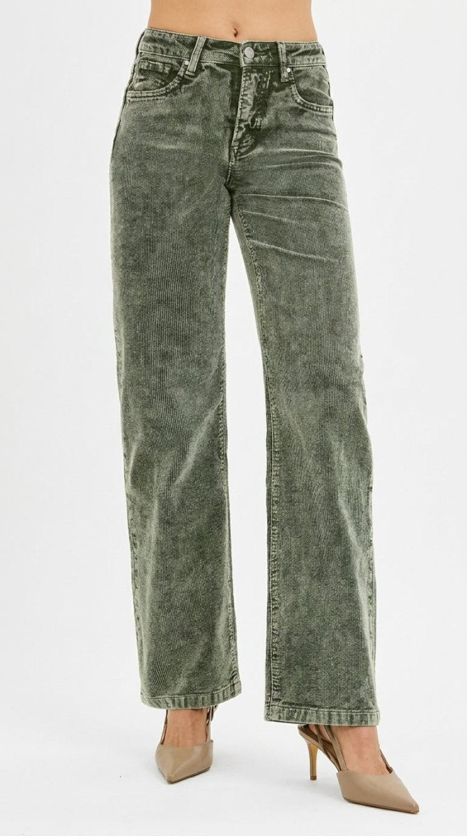 RISEN Tummy Control Mid Rise Straight Leg Corduroy Pants - AMVIM
