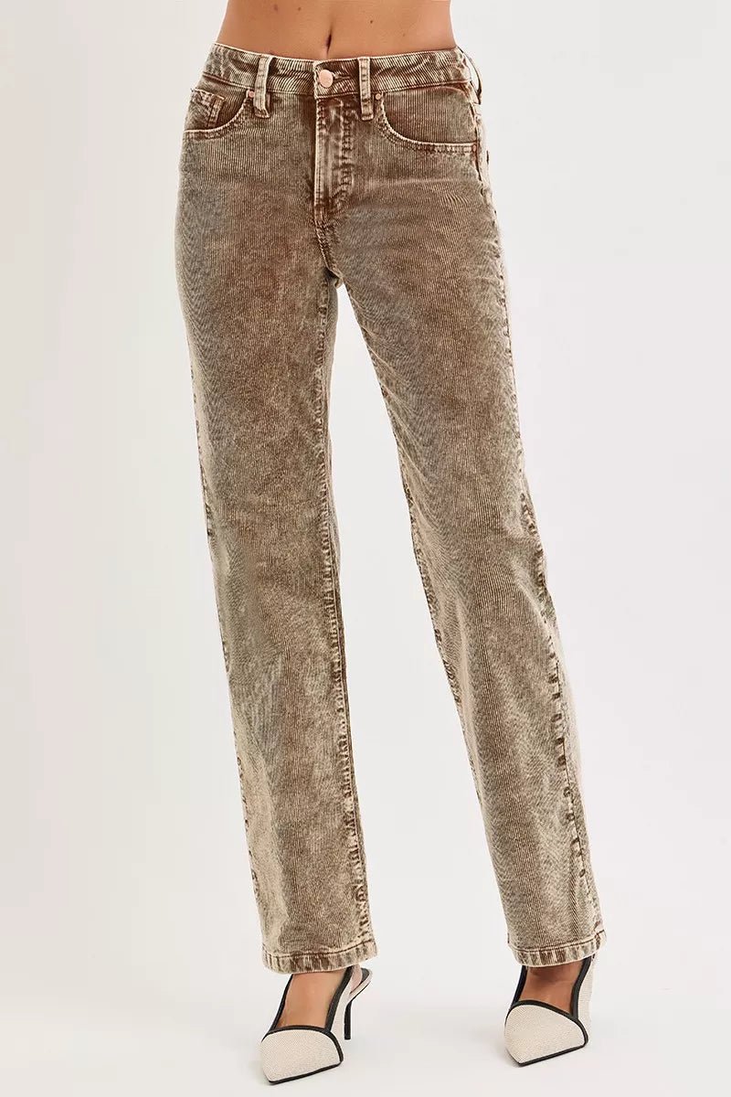 RISEN Tummy Control Mid Rise Straight Leg Corduroy Pants - AMVIM