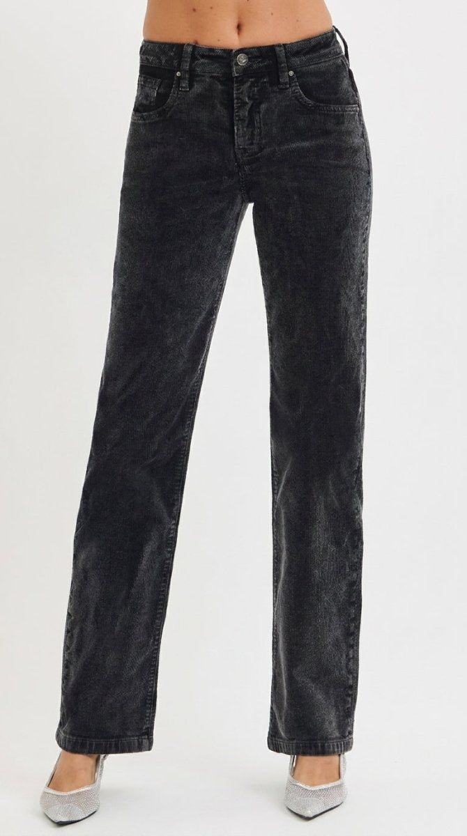 RISEN Tummy Control Mid Rise Straight Leg Corduroy Pants - AMVIM