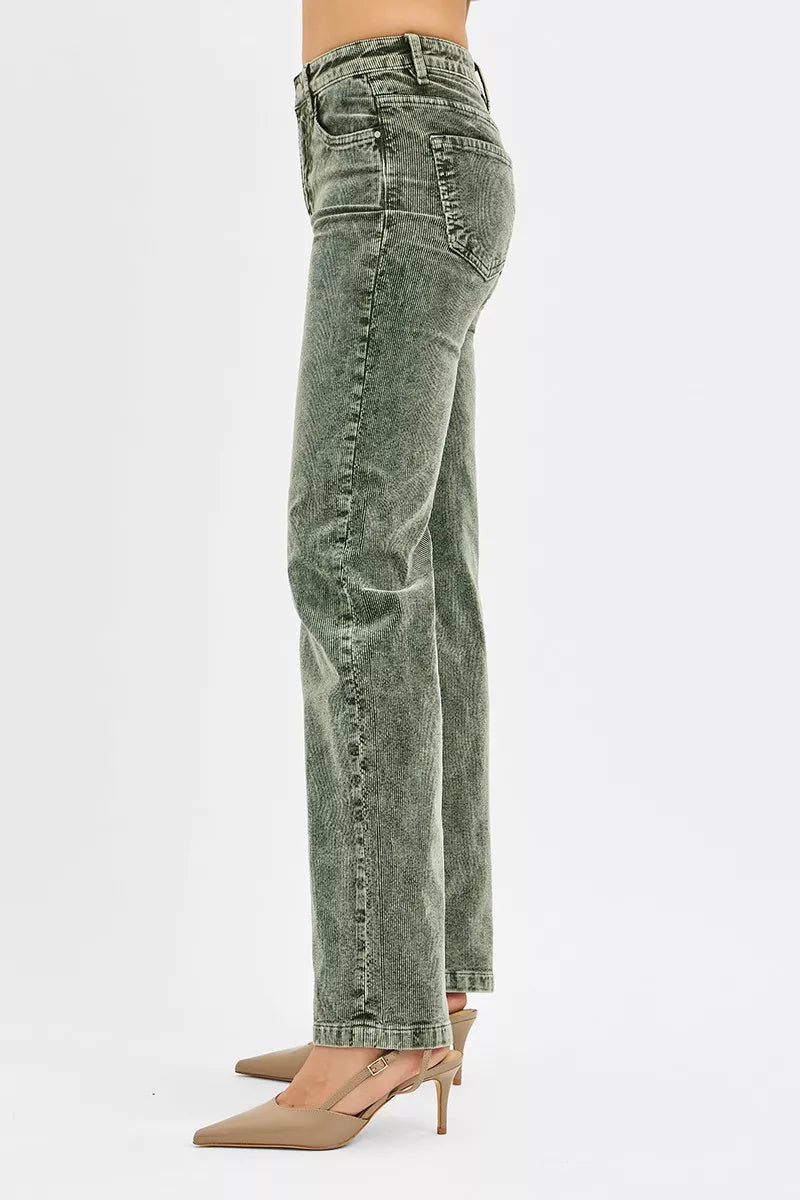 RISEN Tummy Control Mid Rise Straight Leg Corduroy Pants - AMVIM