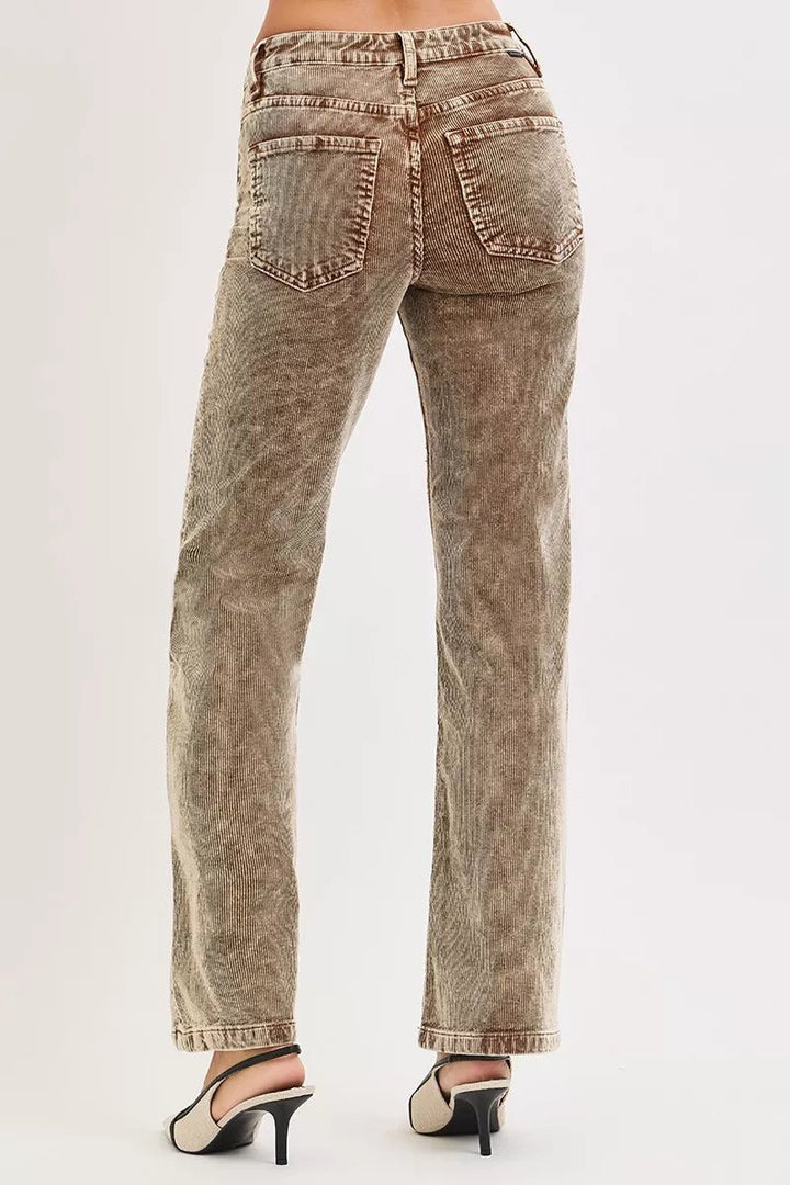 RISEN Tummy Control Mid Rise Straight Leg Corduroy Pants - AMVIM