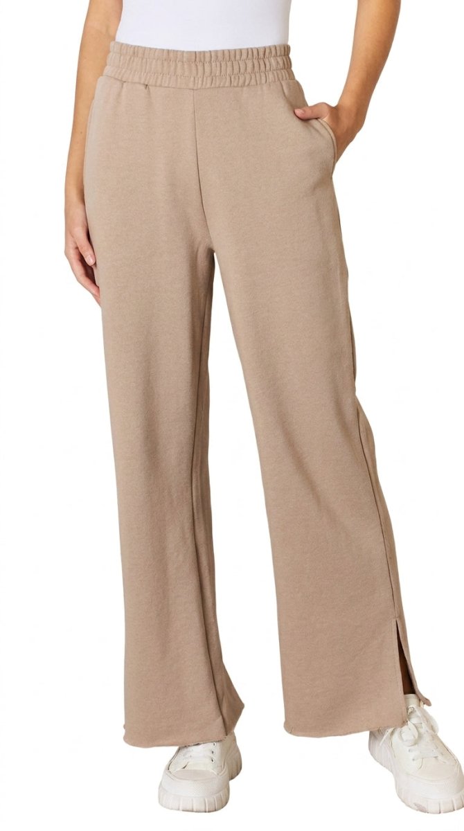 RISEN Wide Waistband Slit Wide Leg Trousers - AMVIM