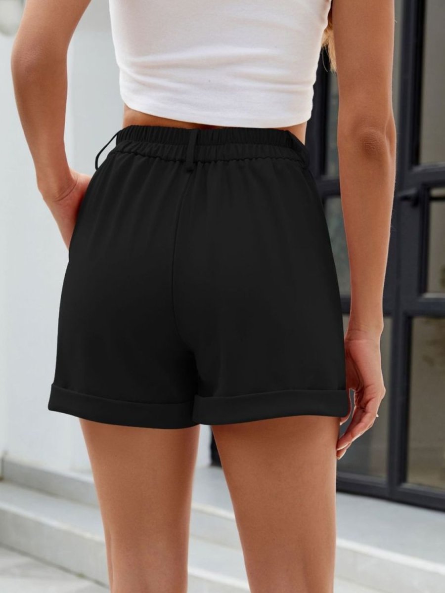 Roll Trim Half Elastic Waist Shorts - AMVIM