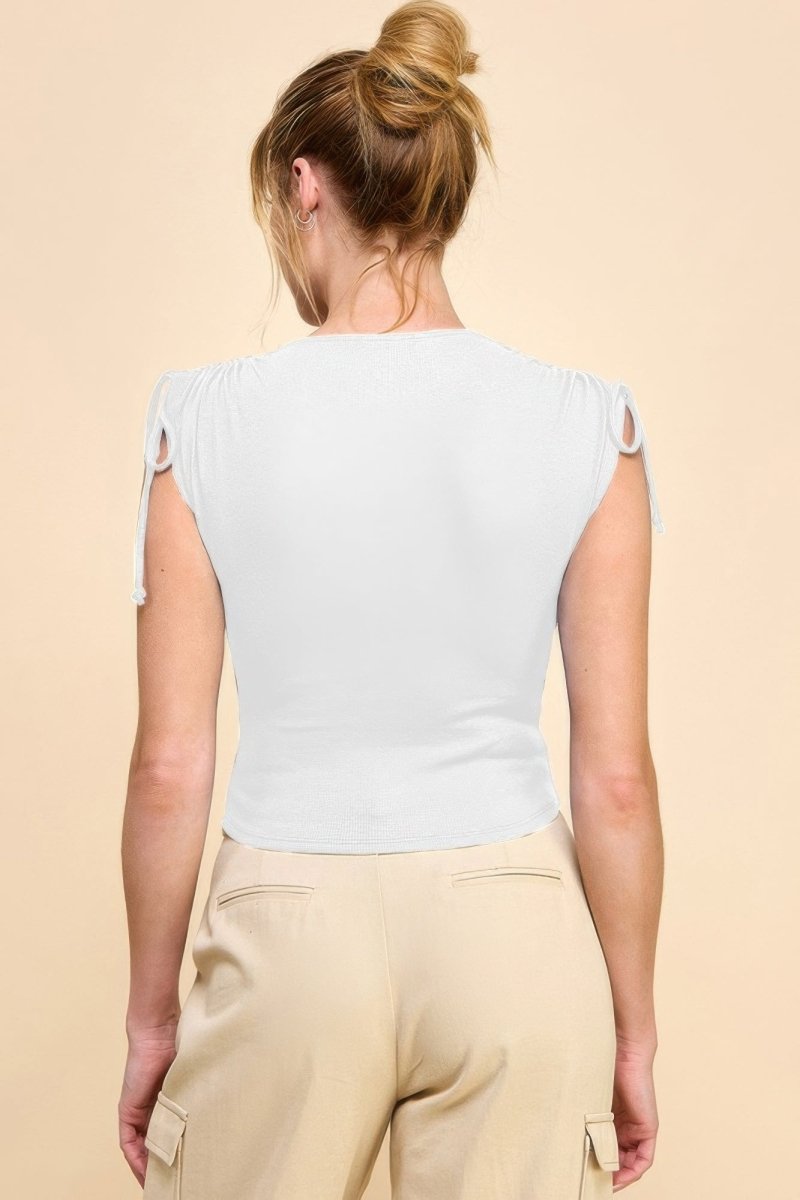 Ruching Shoulder Ribbed Top - AMVIM