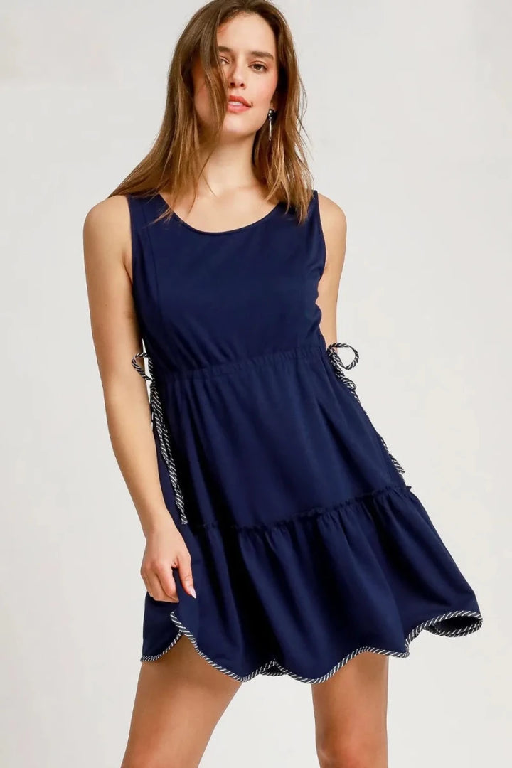 Ruffled Drawstring Waist Round Neck Mini Tank Dress - AMVIM
