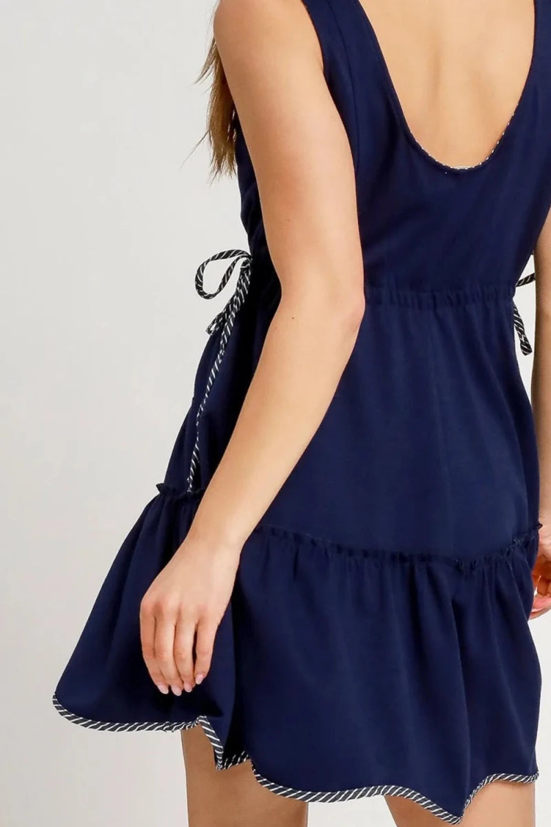Ruffled Drawstring Waist Round Neck Mini Tank Dress - AMVIM