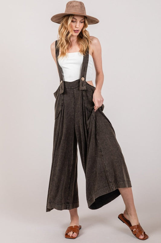 SAGE + FIG Full Size Wide Strap Wide Leg Overalls - AMVIM