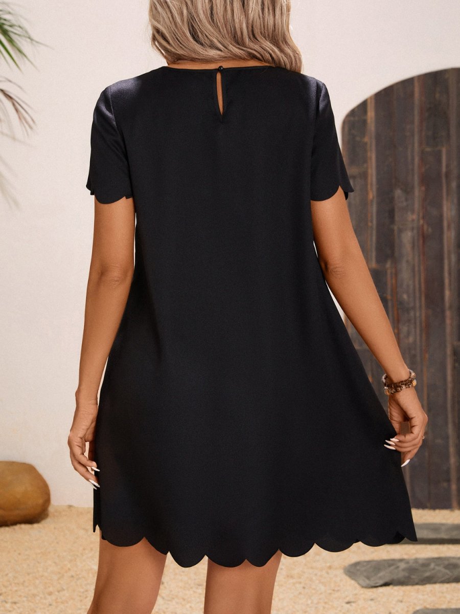 Scalloped Hem Round Neck Short Sleeve Dress - AMVIM