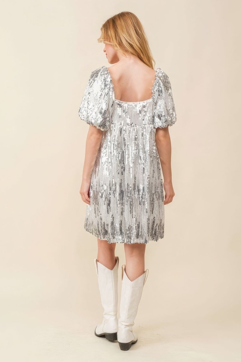 Sequin Square Neck Babydoll Mini Dress Sequin Square Neck Babydoll Mini Dress