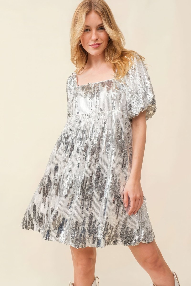 Sequin Square Neck Babydoll Mini Dress - Sparkly Women's Cocktail Part AMVIM Sequin Square Neck Babydoll Mini Dress - Sparkly Women's Cocktail Part AMVIM