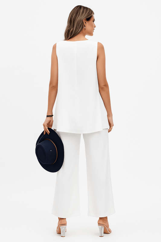 Set round neck asymmetric hem wide - leg loungewear outfit - AMVIM