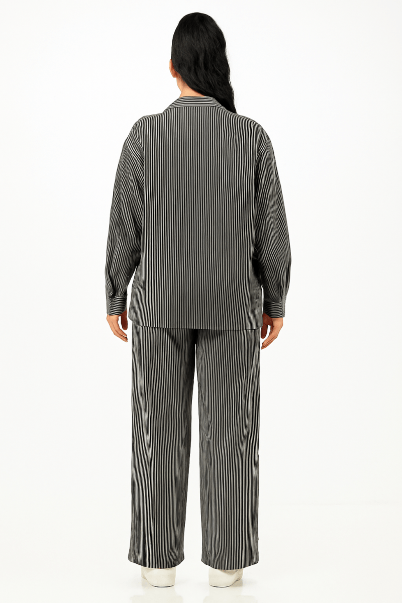Shirt and Pants Set Pinstripe Polyester Lounge Casualwear - AMVIM