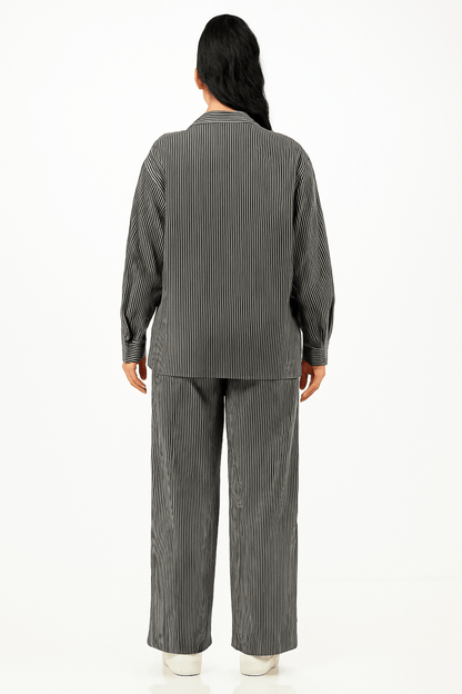 Shirt and Pants Set Pinstripe Polyester Lounge Casualwear - AMVIM