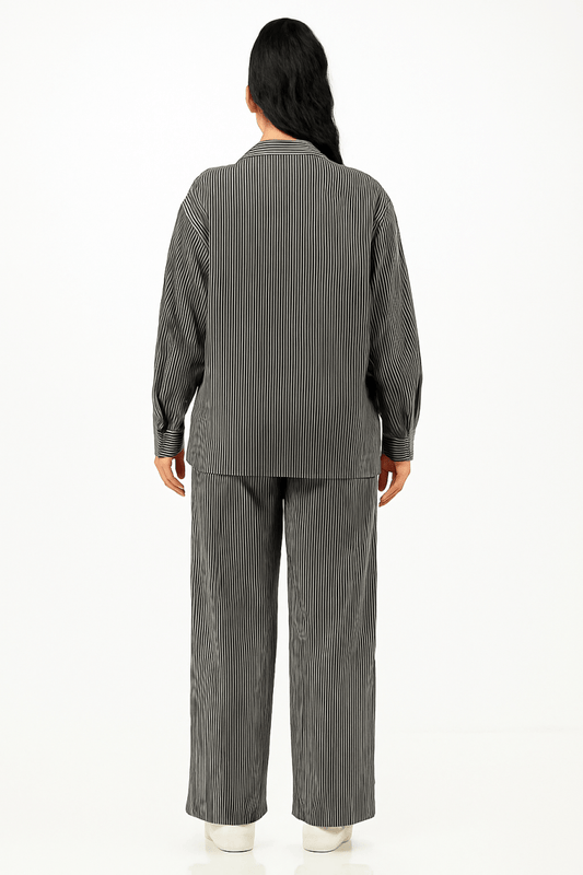 Shirt and Pants Set Pinstripe Polyester Lounge Casualwear - AMVIM