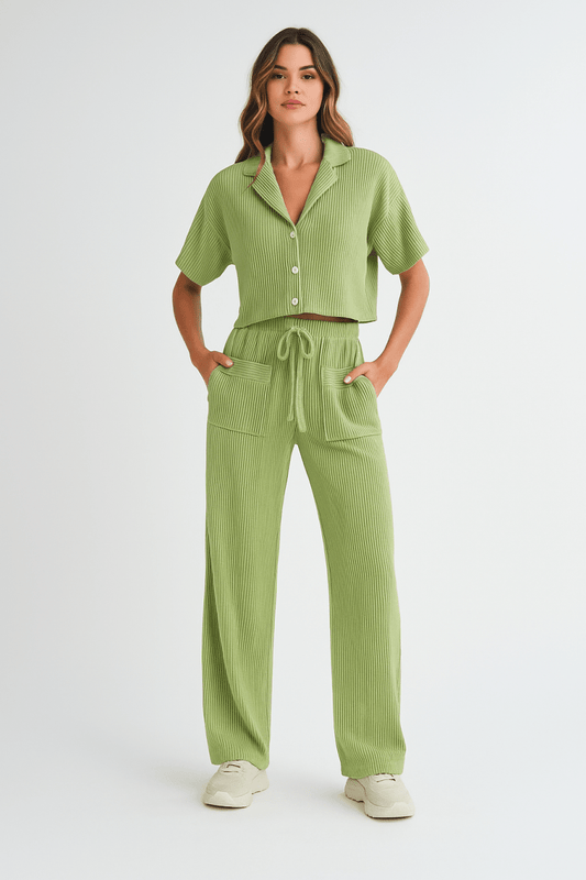Shirt and Pants Set Polyester Lightweight Weekend Outfit - AMVIM