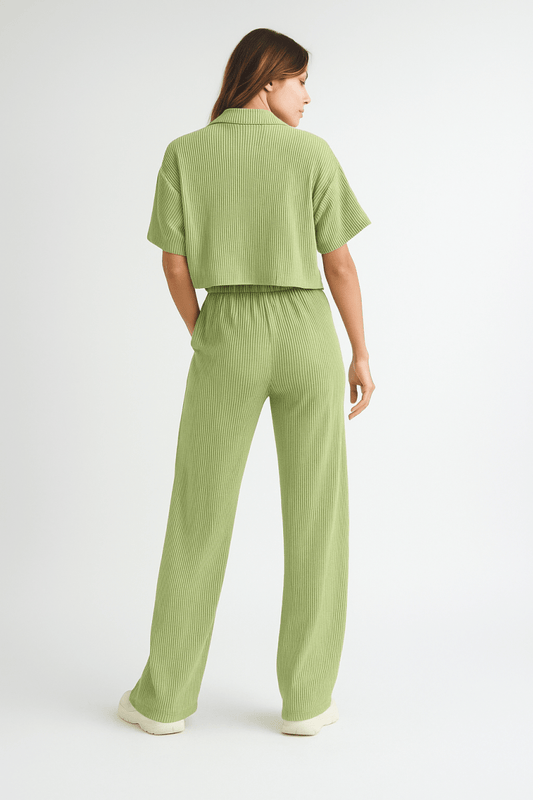 Shirt and Pants Set Polyester Lightweight Weekend Outfit - AMVIM