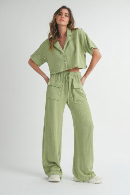 Shirt and Pants Set Polyester Lightweight Weekend Outfit - AMVIM