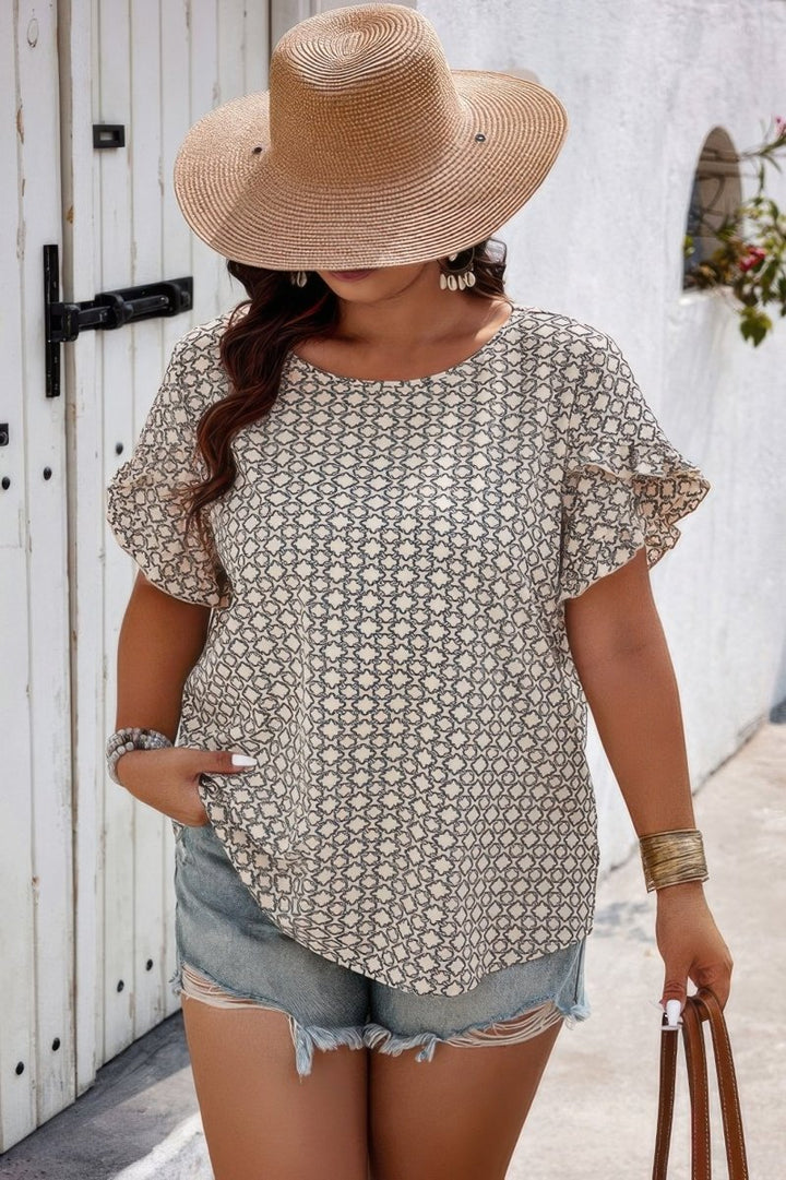 Shirt Printed Loose Fit Ruffle Sleeve Summer Top Plus - AMVIM