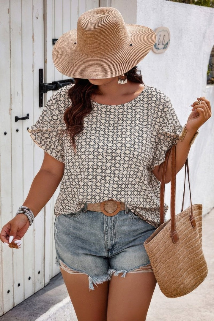 Shirt Printed Loose Fit Ruffle Sleeve Summer Top Plus - AMVIM