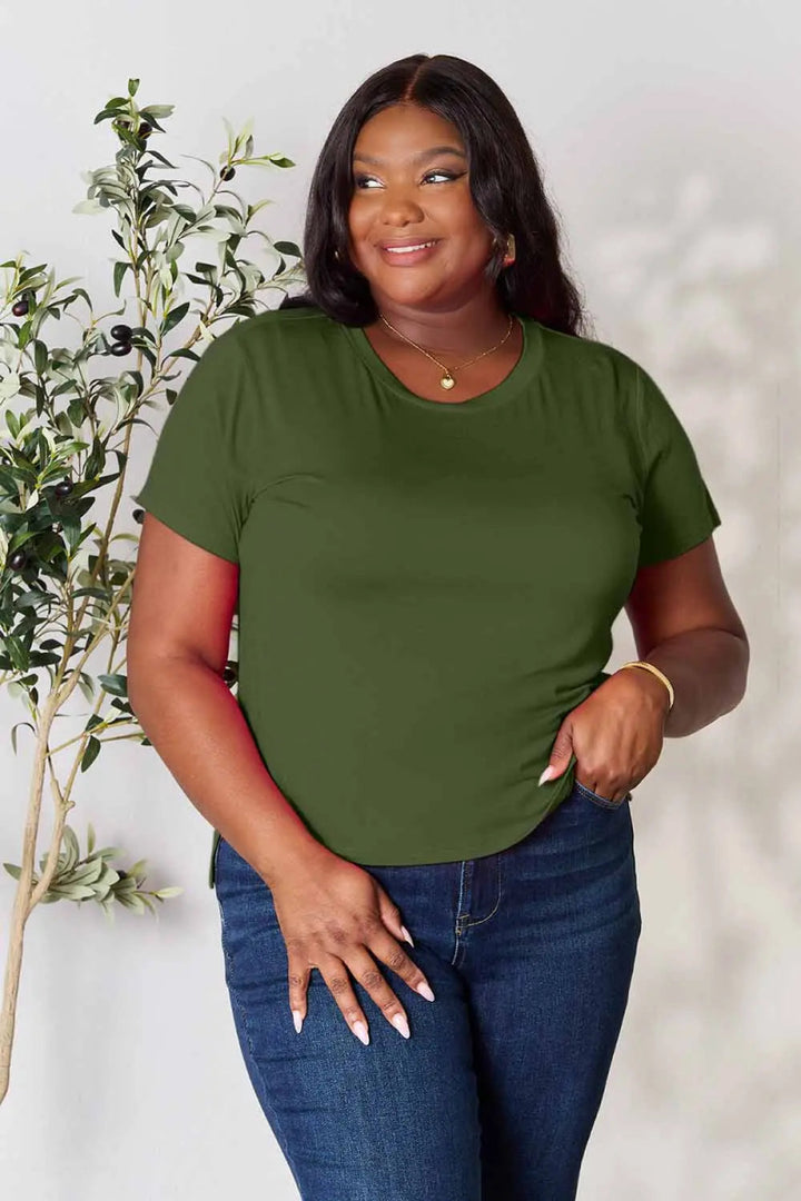 Short Sleeve Slit Hem Tunic Top for Office and Everyday Wear - AMVIM