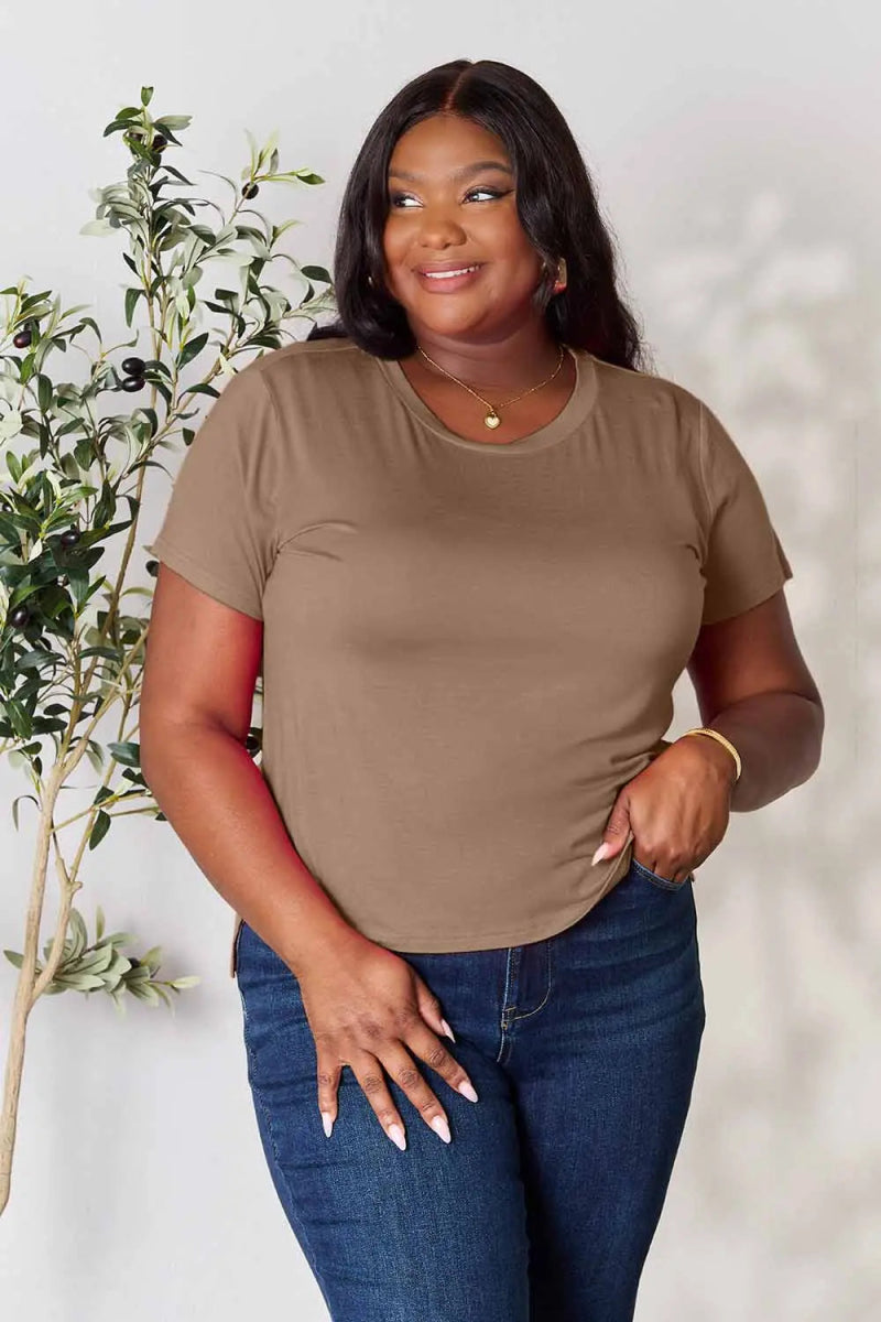 Short Sleeve Slit Hem Tunic Top for Office and Everyday Wear - AMVIM