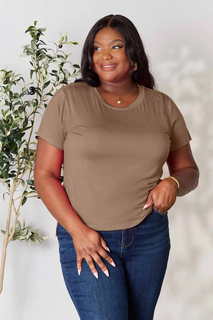 Short Sleeve Slit Hem Tunic Top for Office and Everyday Wear - AMVIM