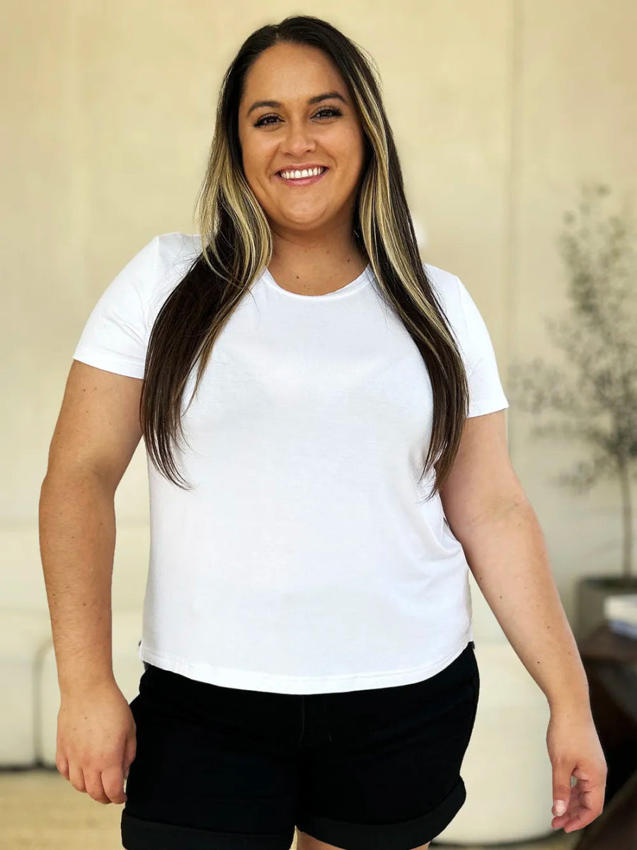 Short Sleeve Slit Hem Tunic Top for Office and Everyday Wear - AMVIM