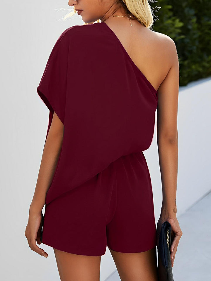 Single Shoulder Batwing Sleeve Romper - AMVIM