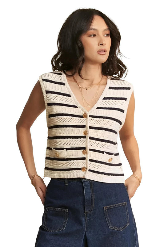 Sleeveless Cropped Striped Sweater Knit Vest Top - AMVIM