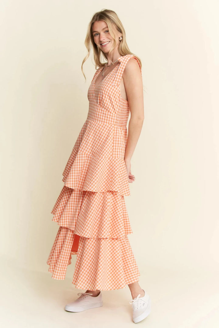 Sleeveless Gingham Tiered Midi Dress - AMVIM